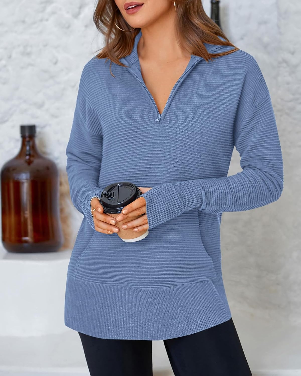 image:imageBTFBM Quarter Zip Sweaters for Women 2026 Fall FashionBlue
