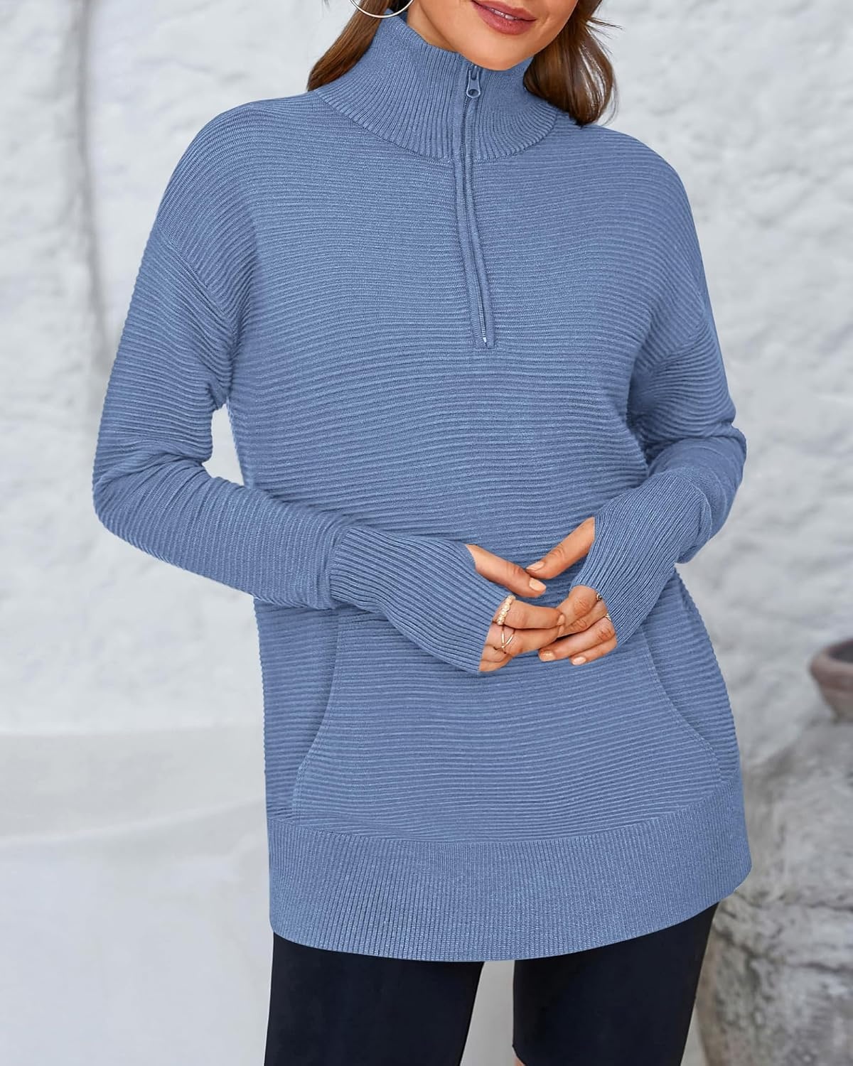 image:imageBTFBM Quarter Zip Sweaters for Women 2026 Fall FashionBlue