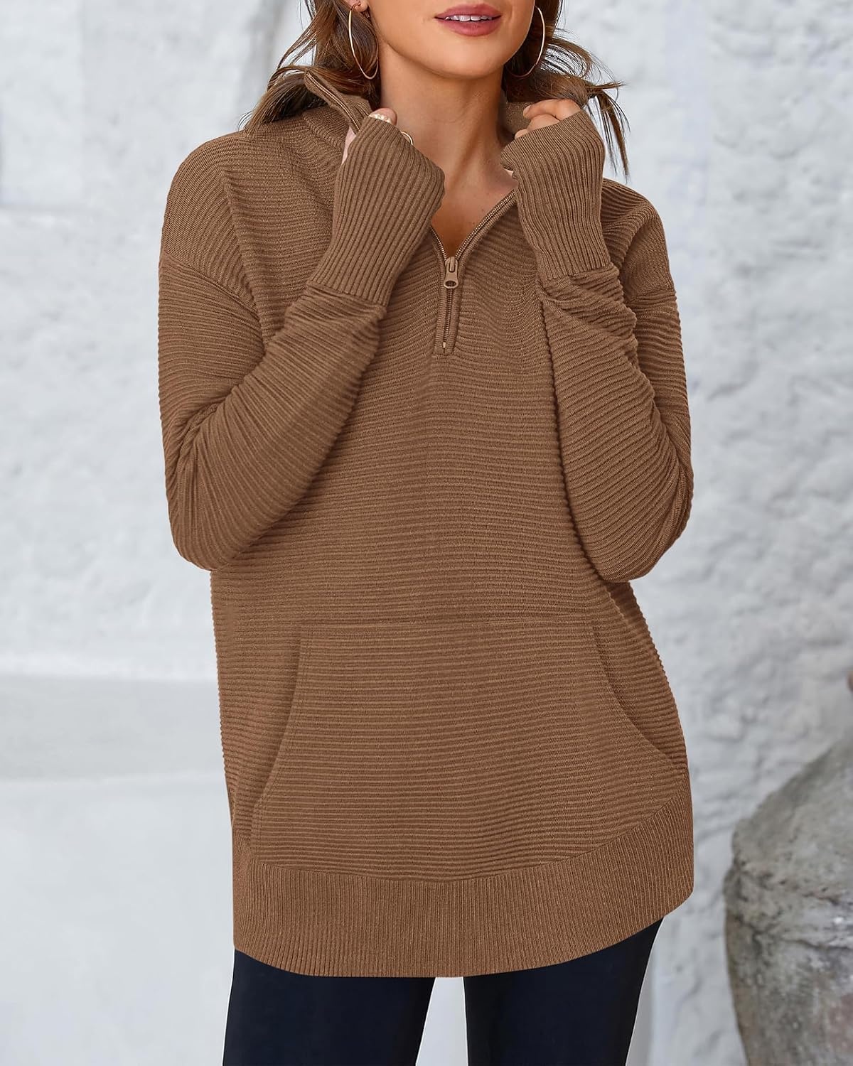 image:imageBTFBM Quarter Zip Sweaters for Women 2026 Fall FashionBrown