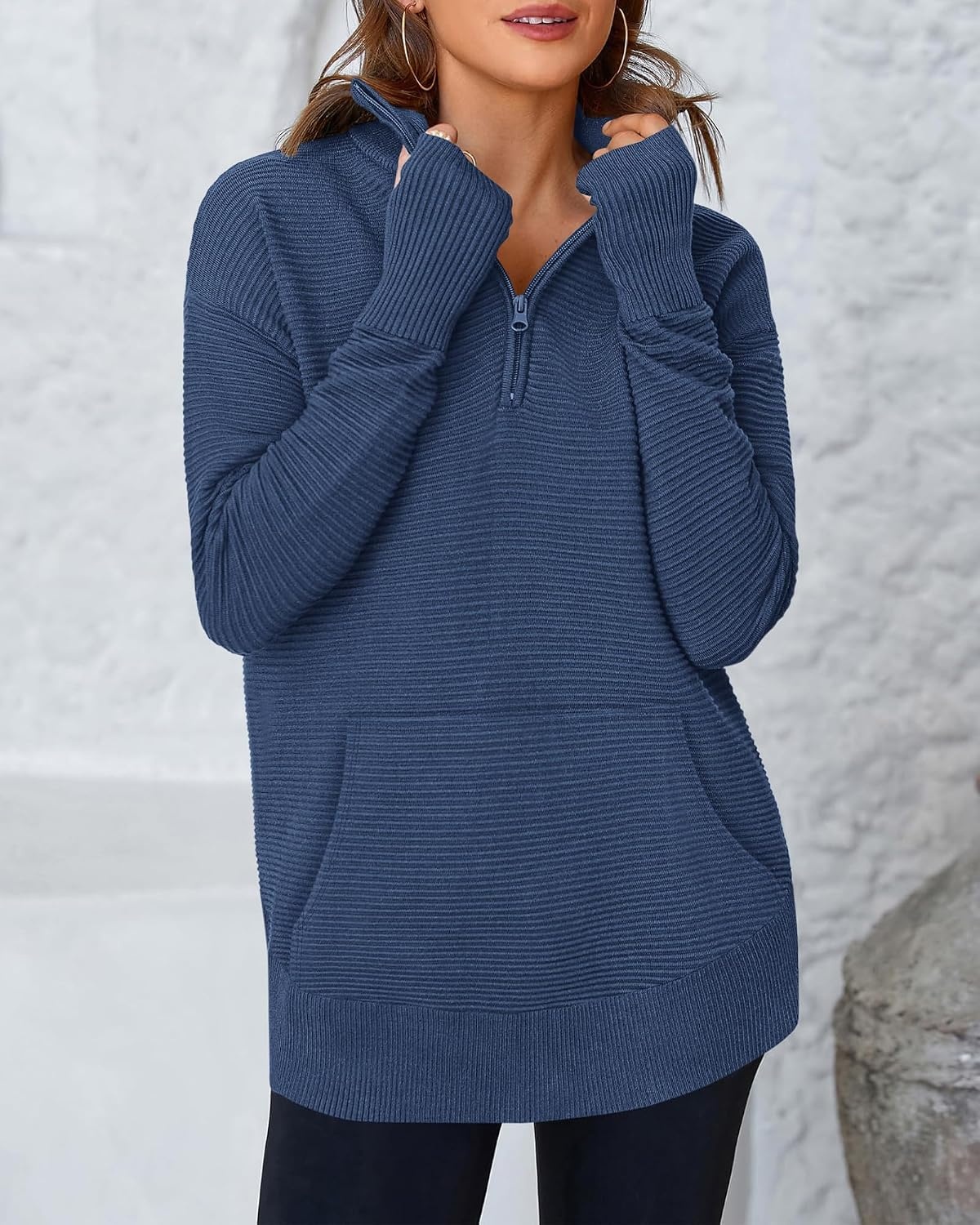 image:imageBTFBM Quarter Zip Sweaters for Women 2026 Fall FashionDark Blue
