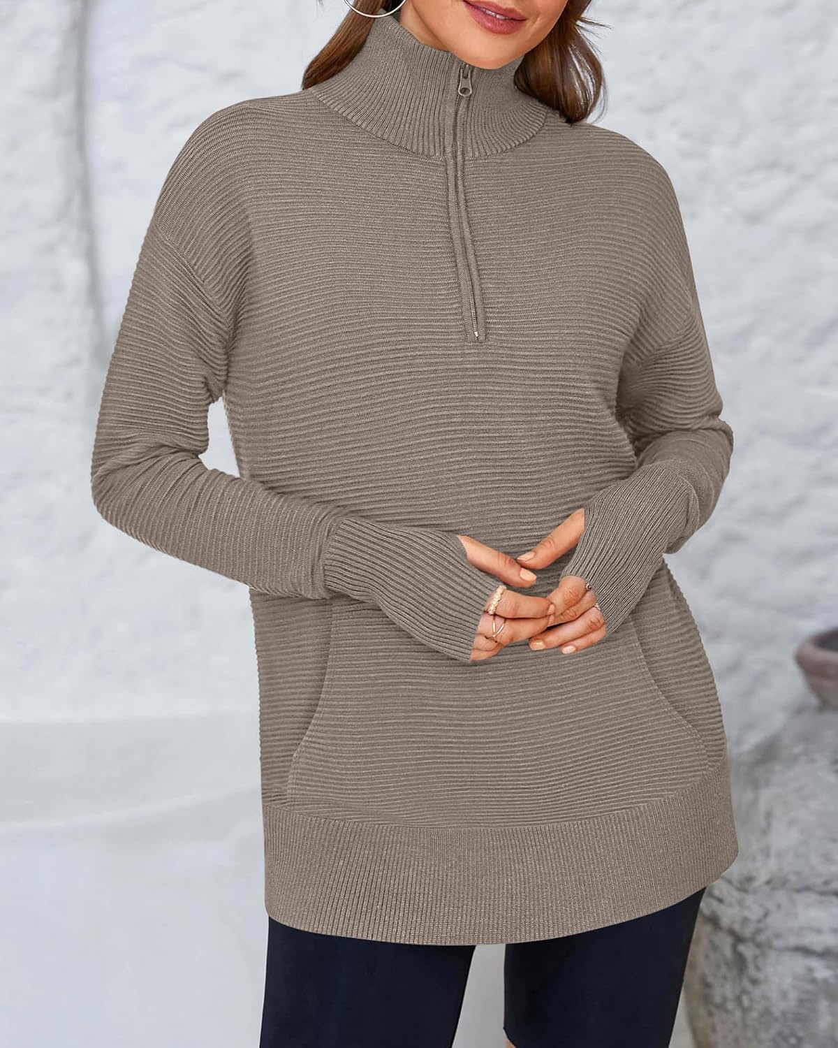 image:imageBTFBM Quarter Zip Sweaters for Women 2026 Fall FashionKhaki