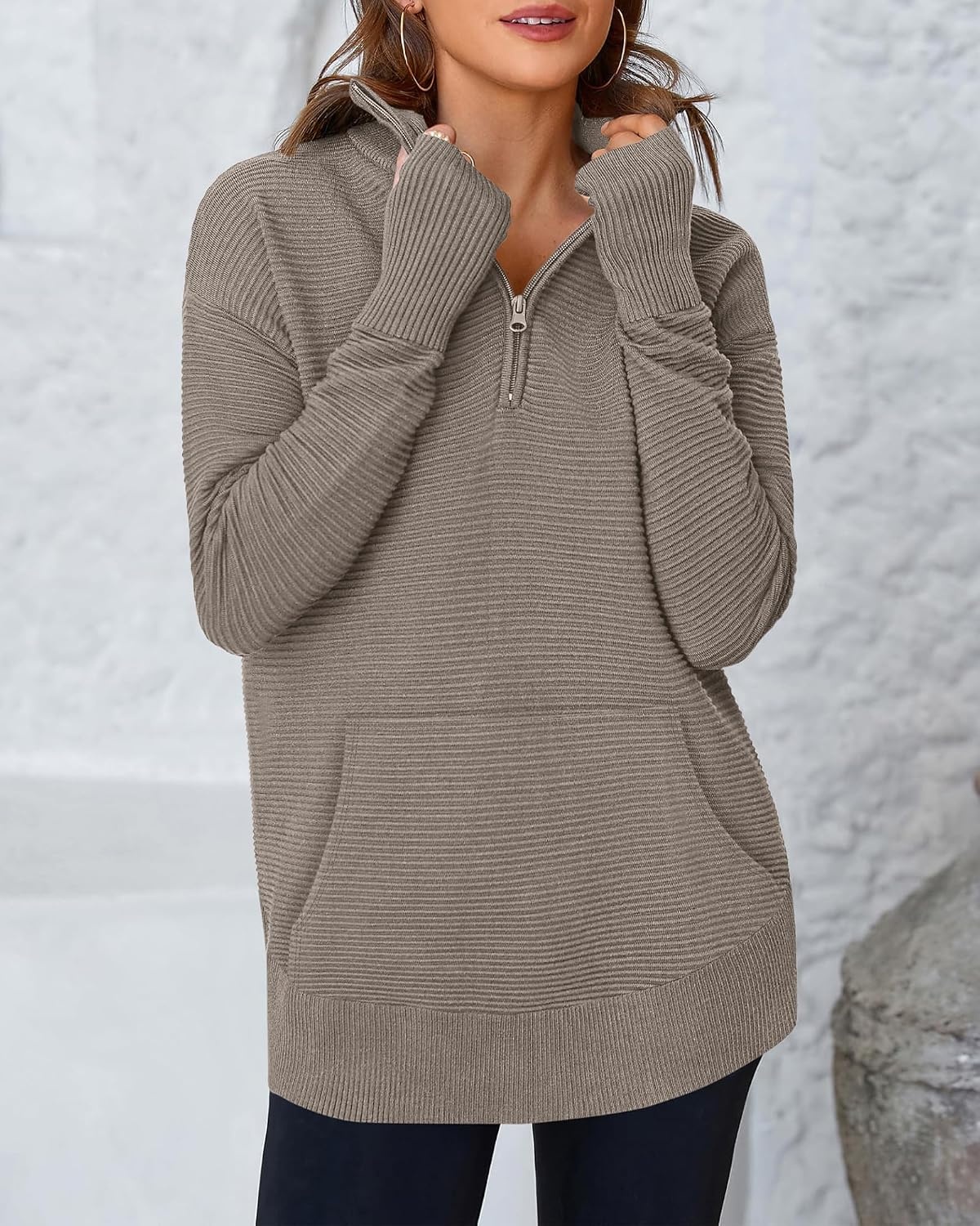 image:imageBTFBM Quarter Zip Sweaters for Women 2026 Fall FashionKhaki