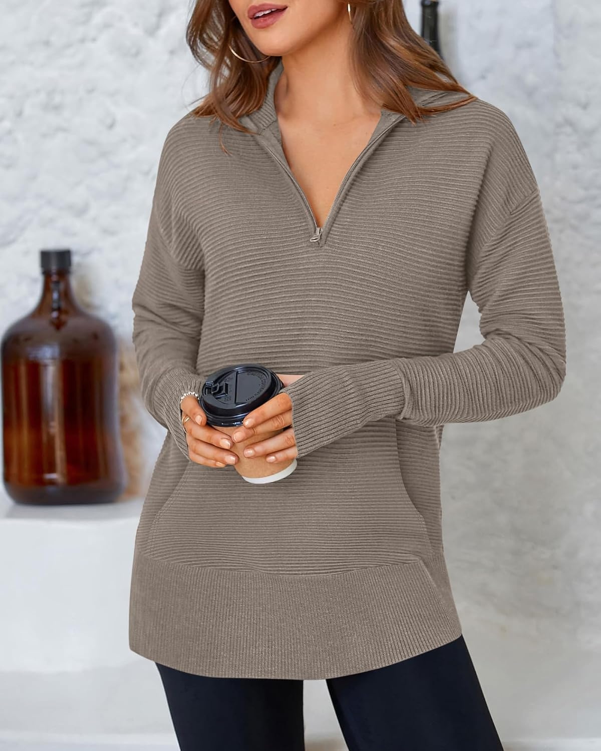 image:imageBTFBM Quarter Zip Sweaters for Women 2026 Fall FashionKhaki