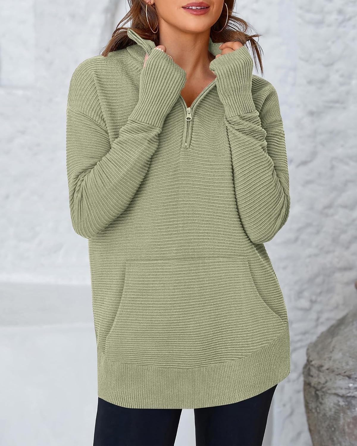 image:imageBTFBM Quarter Zip Sweaters for Women 2026 Fall FashionLight Green