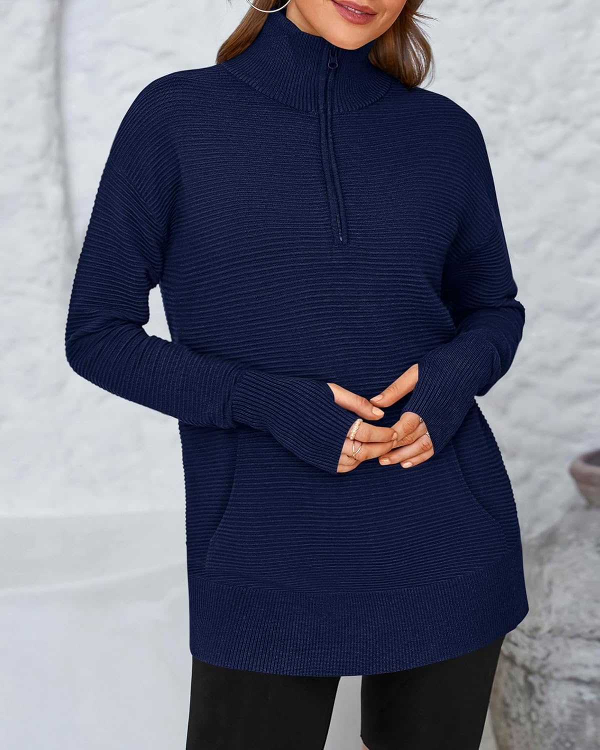 image:imageBTFBM Quarter Zip Sweaters for Women 2026 Fall FashionNavy Blue