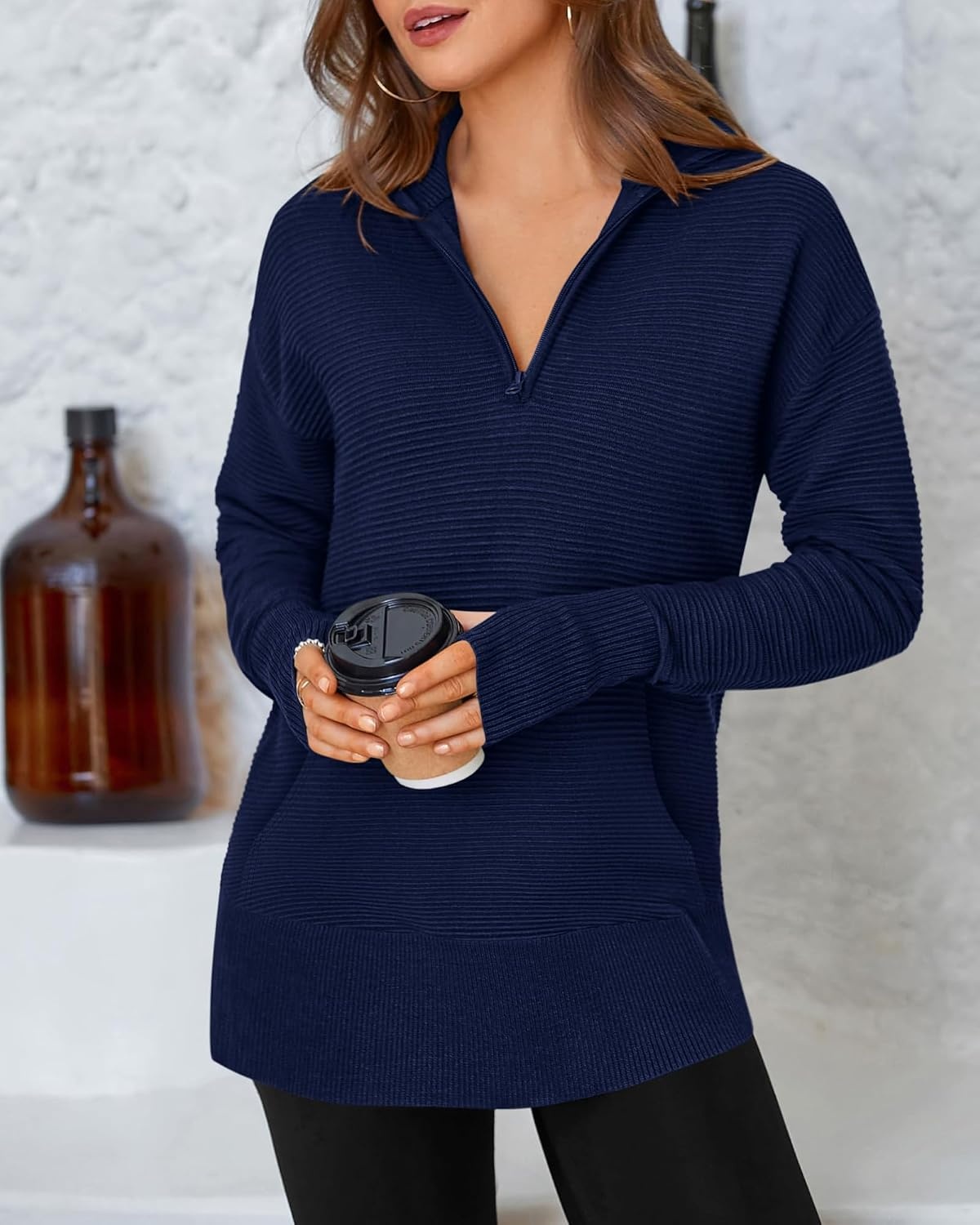 image:imageBTFBM Quarter Zip Sweaters for Women 2026 Fall FashionNavy Blue