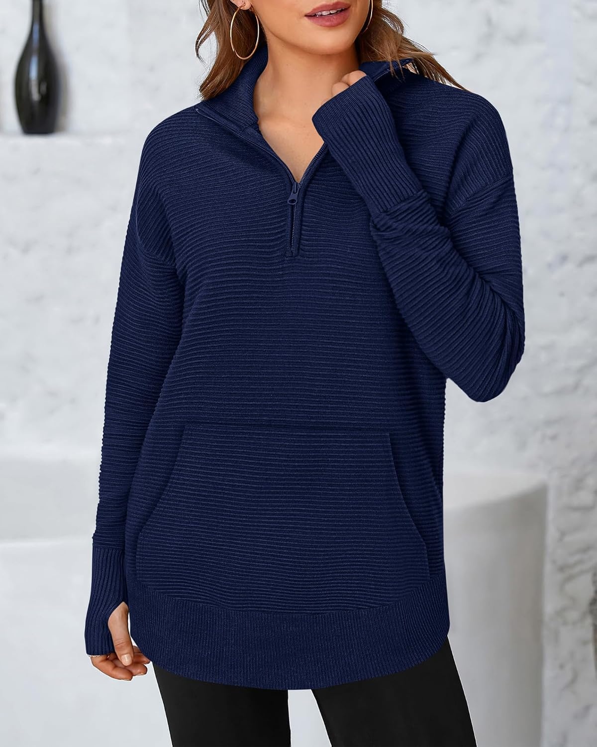 image:imageBTFBM Quarter Zip Sweaters for Women 2026 Fall FashionNavy Blue