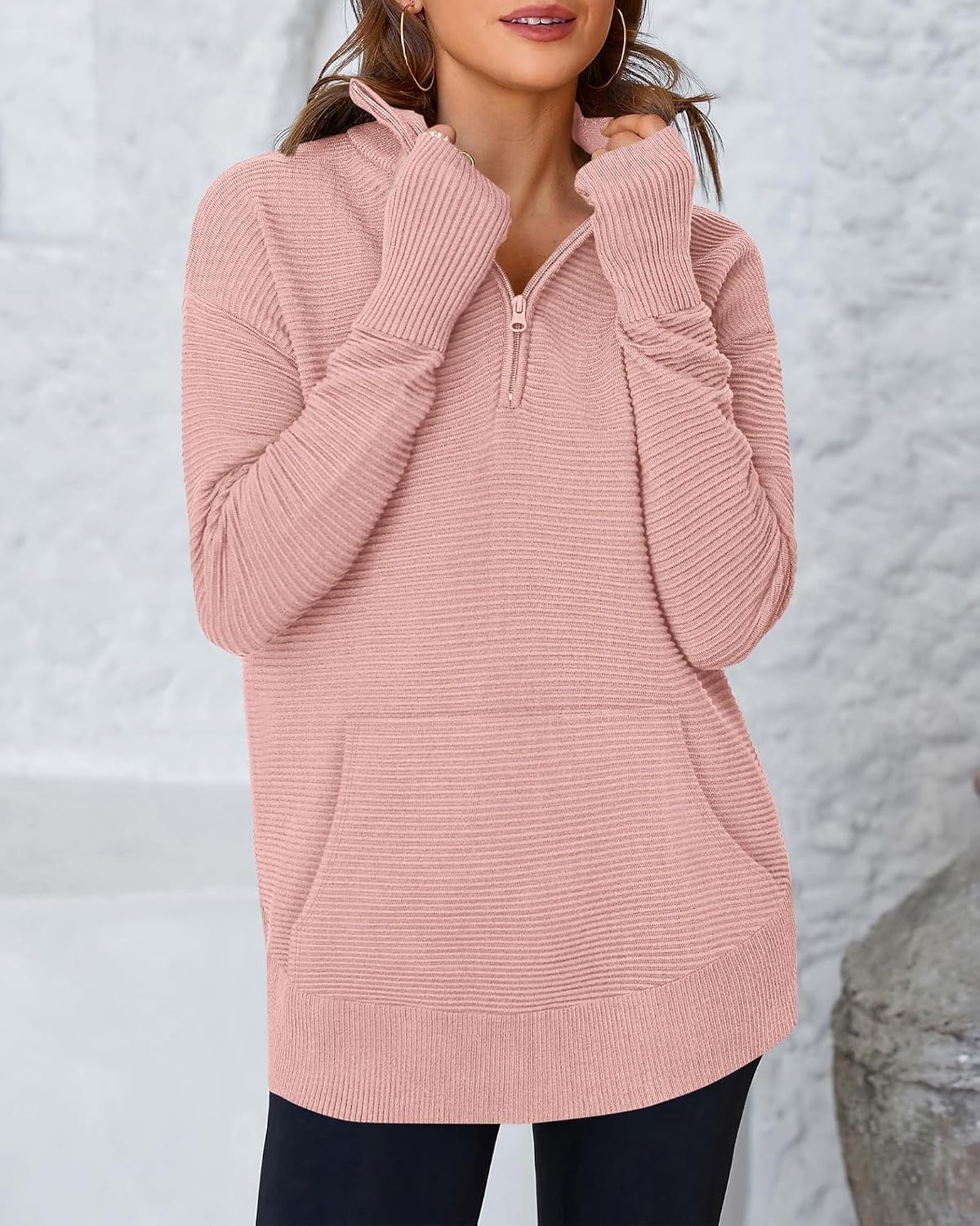 image:imageBTFBM Quarter Zip Sweaters for Women 2026 Fall FashionPink