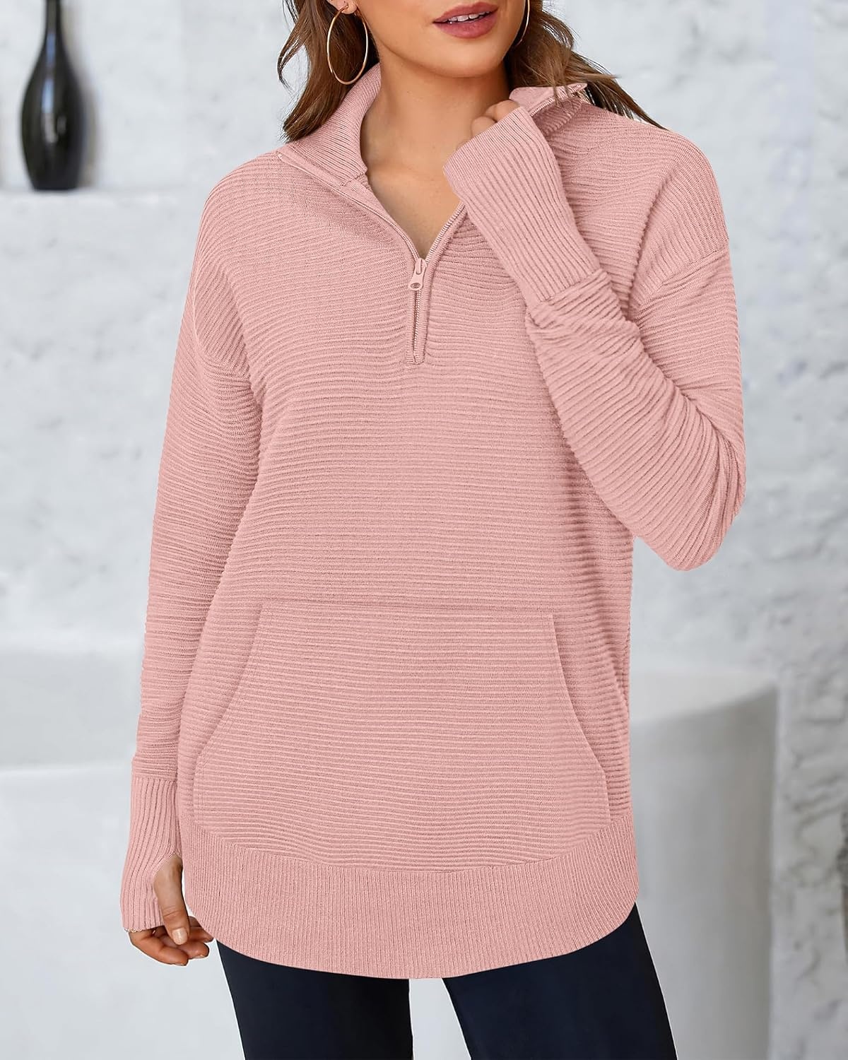 image:imageBTFBM Quarter Zip Sweaters for Women 2026 Fall FashionPink