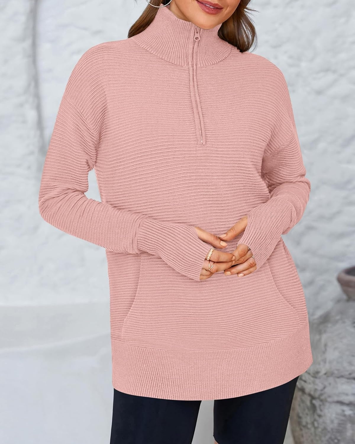 image:imageBTFBM Quarter Zip Sweaters for Women 2026 Fall FashionPink
