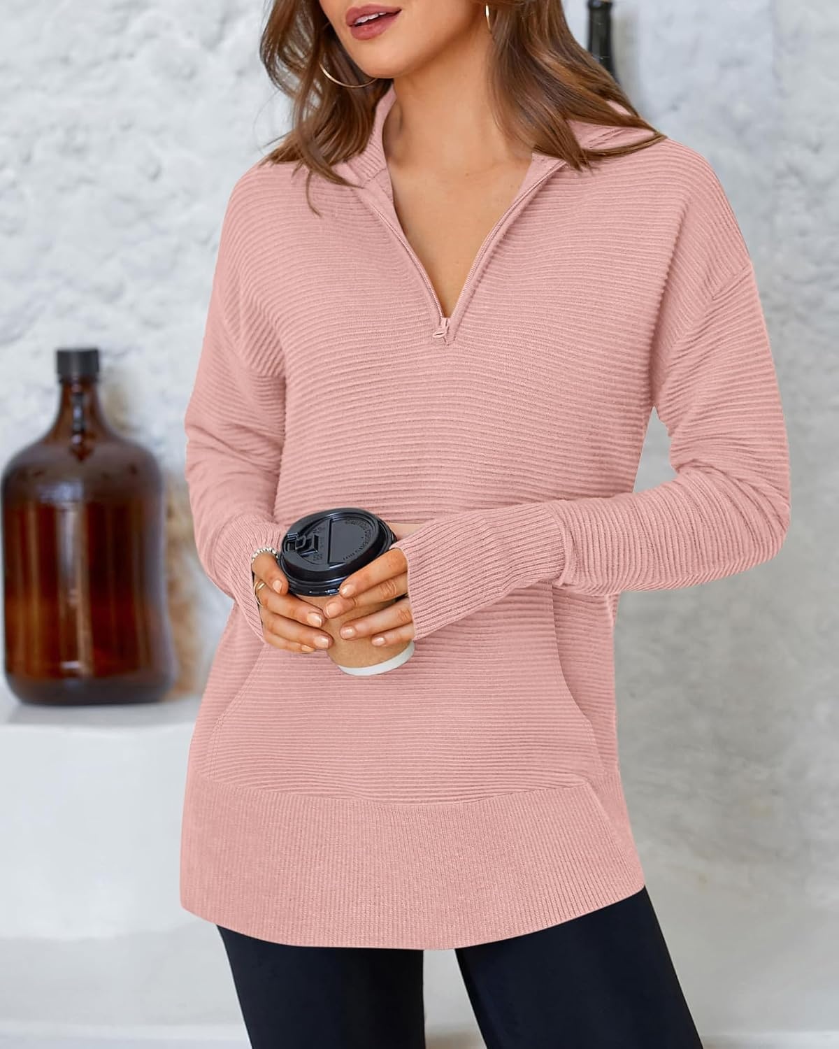 image:imageBTFBM Quarter Zip Sweaters for Women 2026 Fall FashionPink