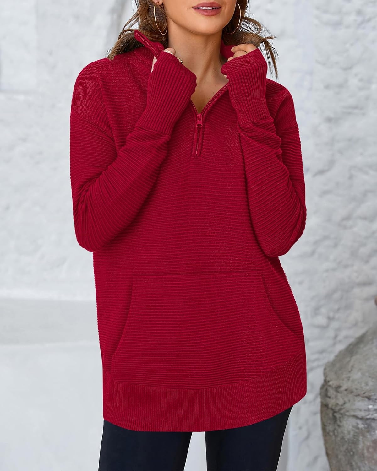 image:imageBTFBM Quarter Zip Sweaters for Women 2026 Fall FashionRed