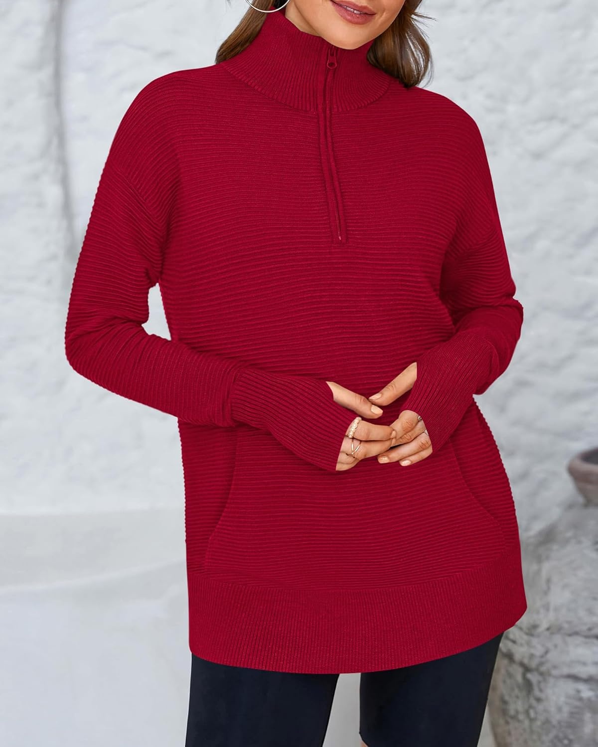 image:imageBTFBM Quarter Zip Sweaters for Women 2026 Fall FashionRed