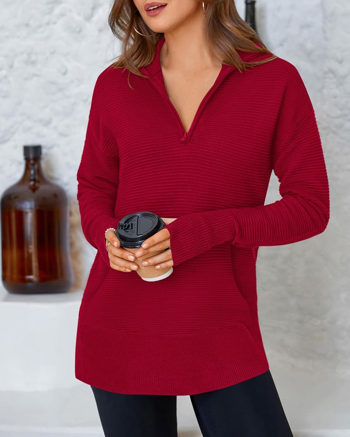 image:imageBTFBM Quarter Zip Sweaters for Women 2026 Fall FashionRed