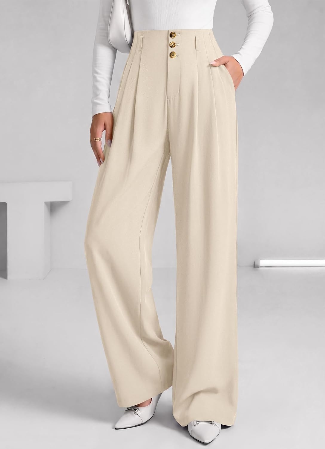 image:imageBTFBM Wide Leg Dress Pants Women Business Casual OutfitsBeige