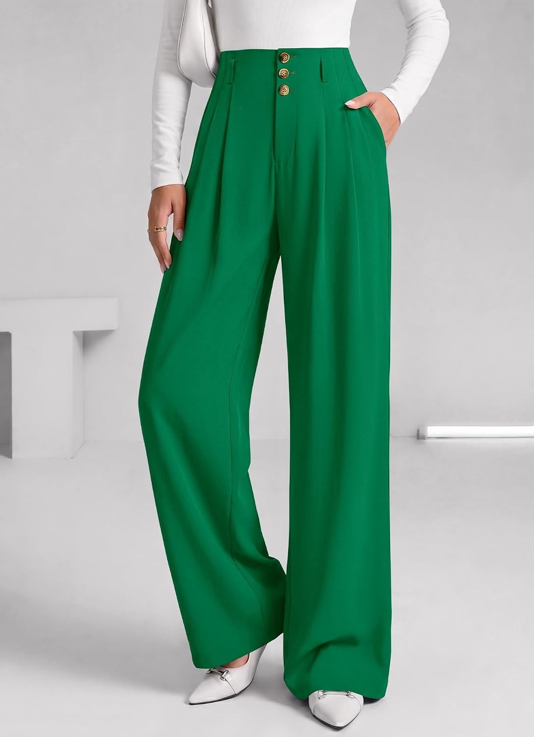 image:imageBTFBM Wide Leg Dress Pants Women Business Casual OutfitsGreen
