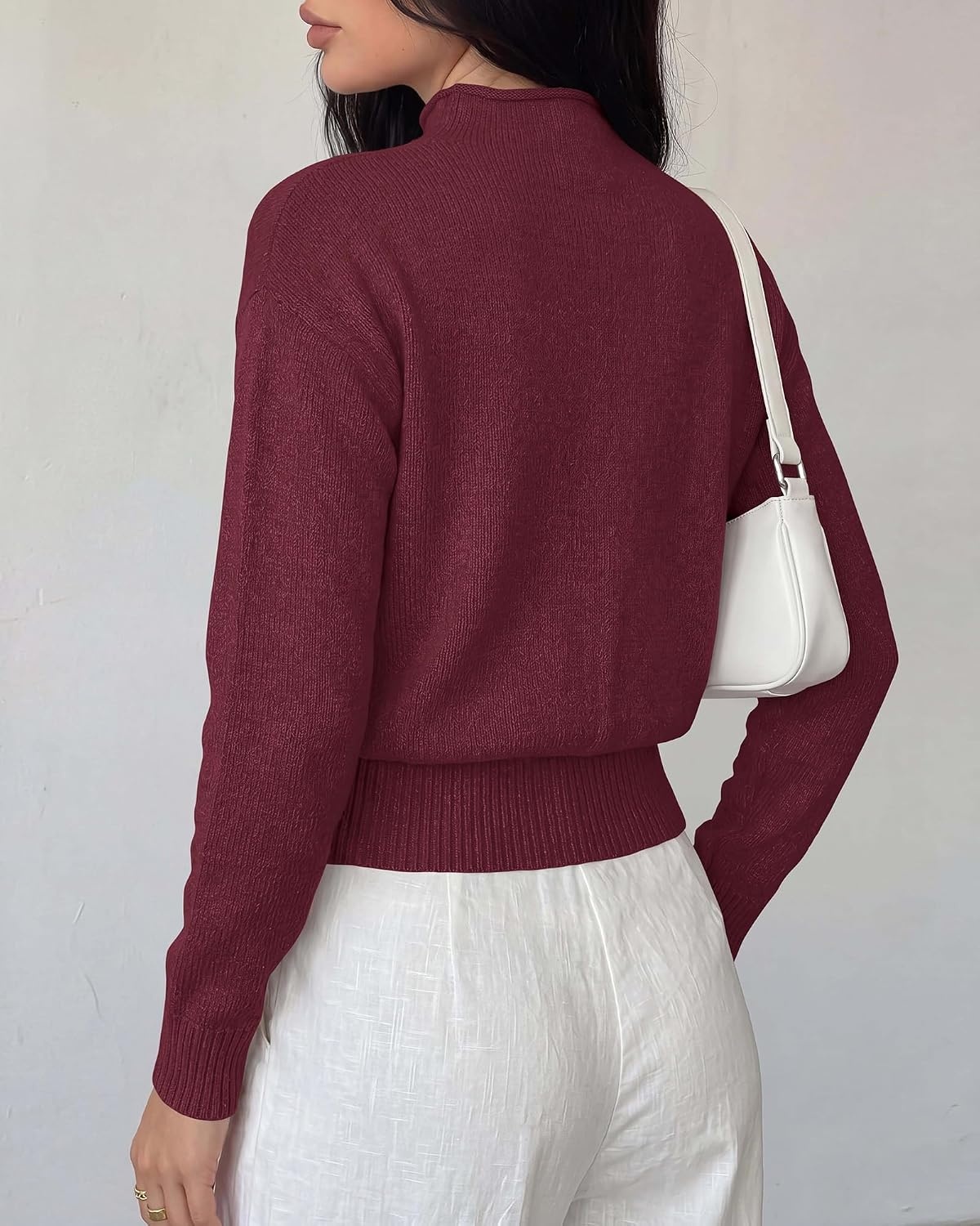 image:imageBTFBM Womens Long Sleeve Sweaters Mock Neck TopsBurgundy