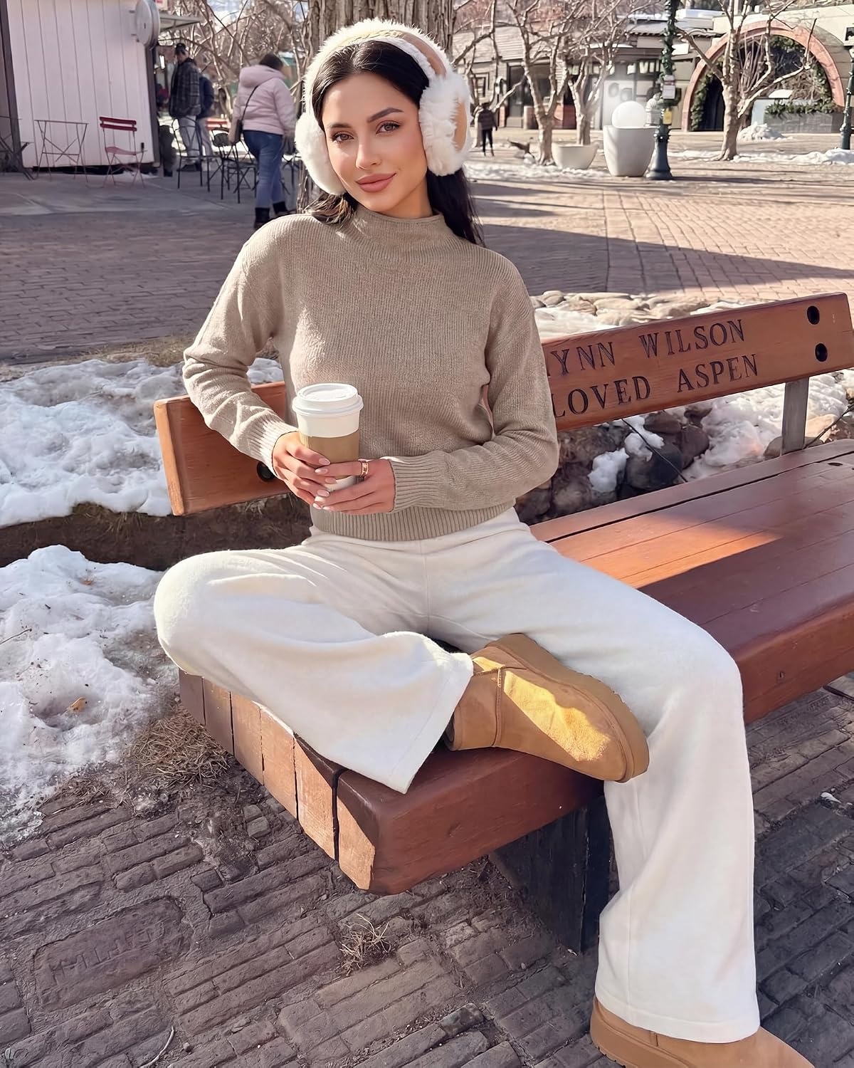 image:imageBTFBM Womens Long Sleeve Sweaters Mock Neck TopsCamel