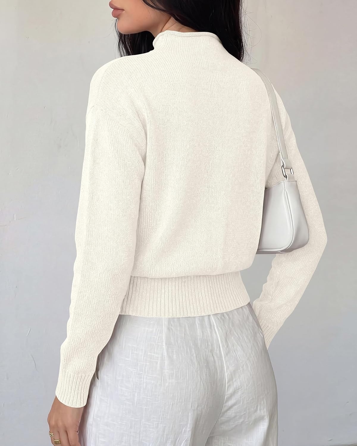 image:imageBTFBM Womens Long Sleeve Sweaters Mock Neck TopsWhite