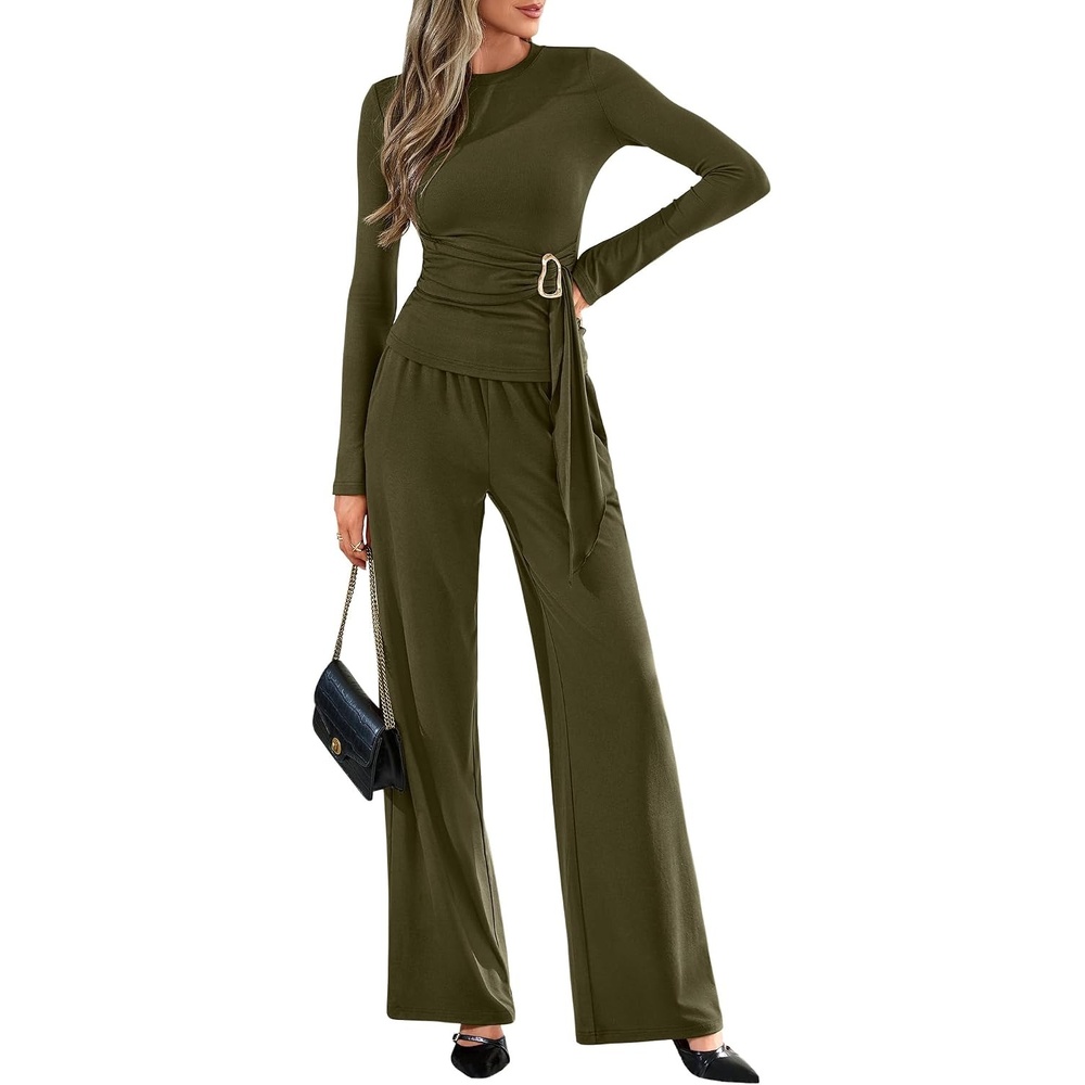 image:imageBTFBM 2 Piece Sets For Women Fall Outfits Lounge Set BusinessArmy Green