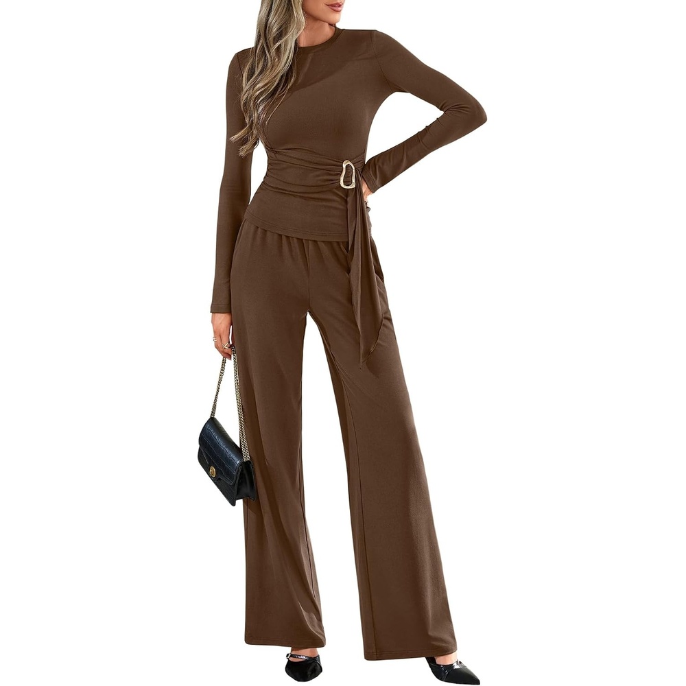 image:imageBTFBM 2 Piece Sets For Women Fall Outfits Lounge Set BusinessBrown