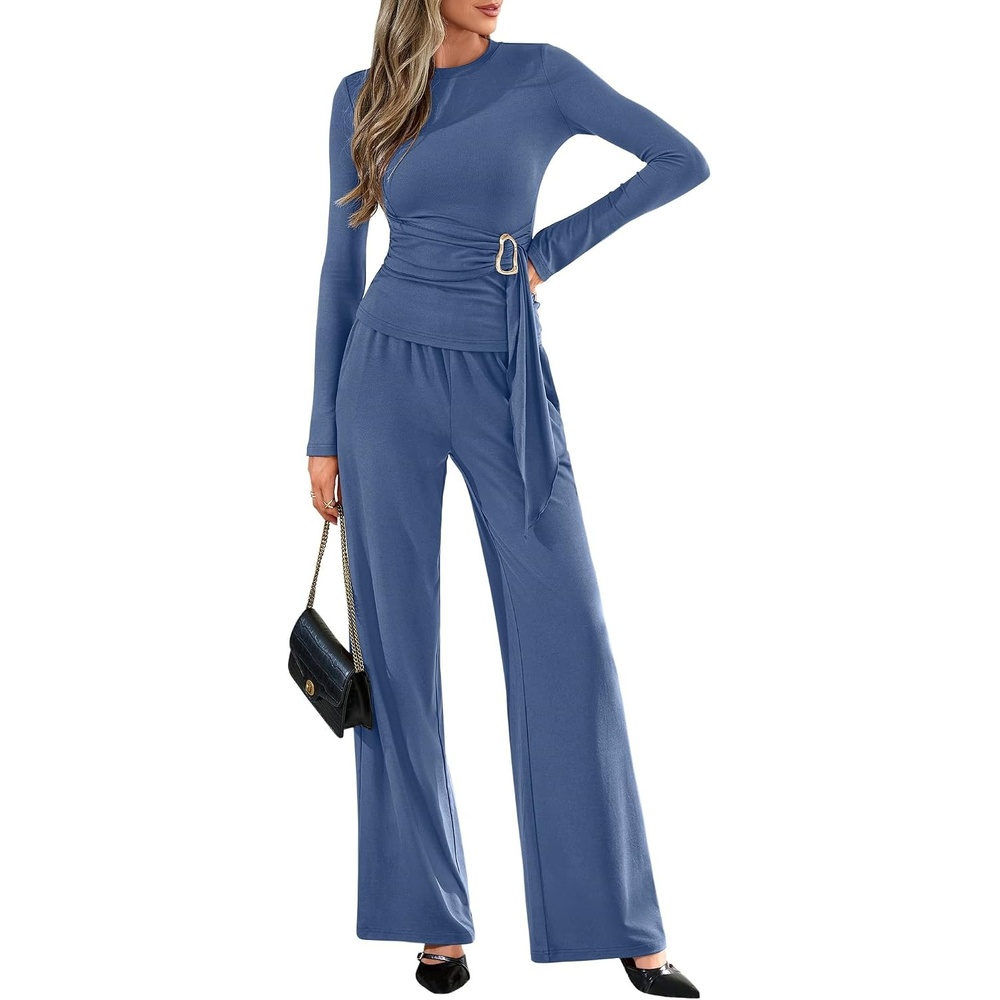 image:imageBTFBM 2 Piece Sets For Women Fall Outfits Lounge Set BusinessGrey Blue