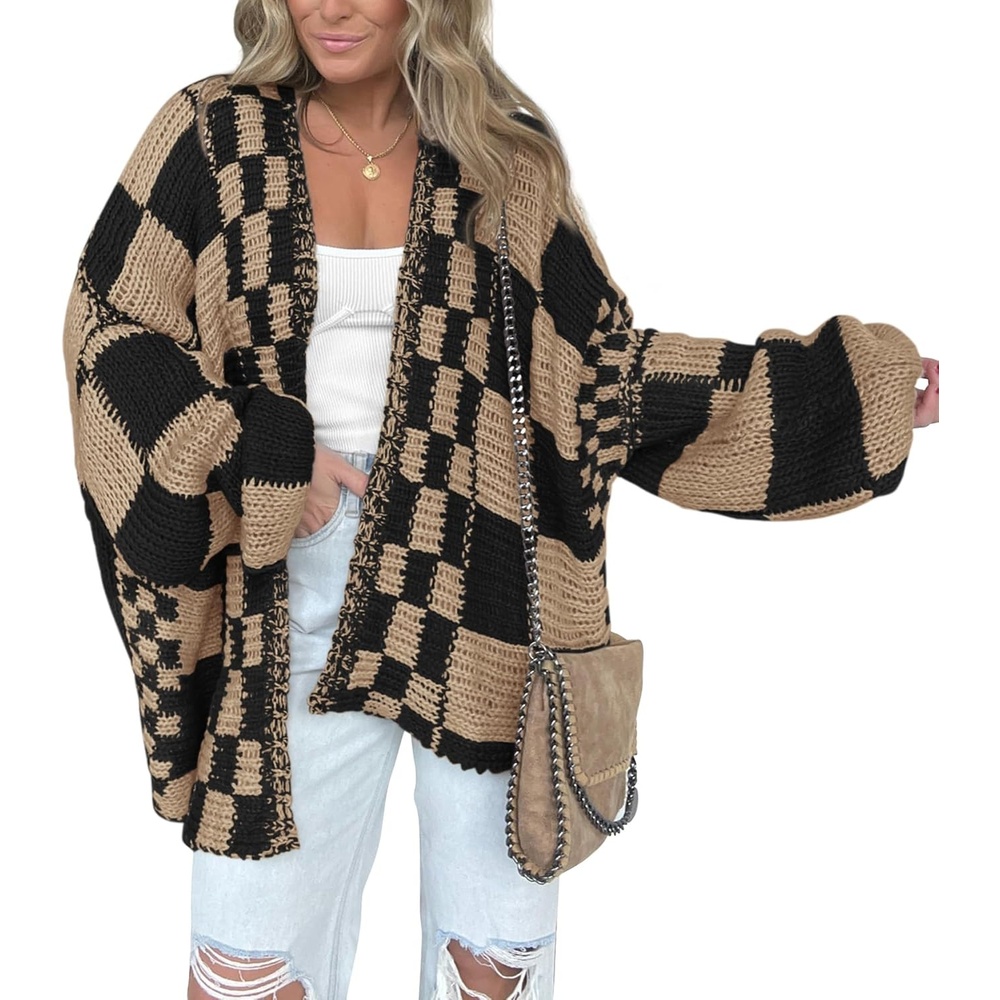 image:imageBTFBM Casual Cardigan Sweater for Women Fall 2026 Long Sleeve SweatersKhaki Black