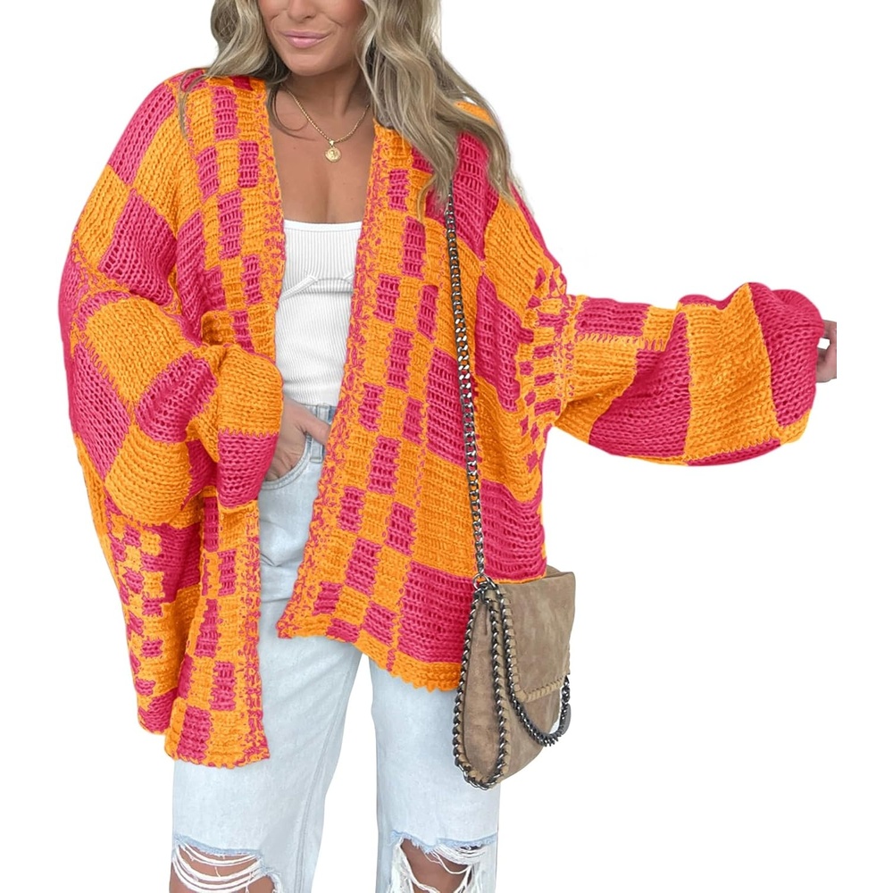 image:imageBTFBM Casual Cardigan Sweater for Women Fall 2026 Long Sleeve SweatersRose Pink Orange Yellow