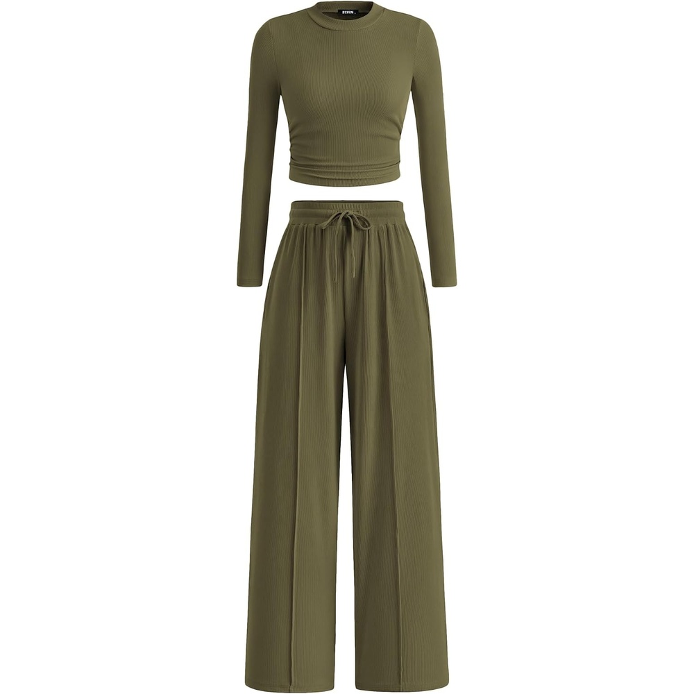 image:imageBTFBM Casual Ribbed 2 Piece Sets For Women Fall 2026Army Green