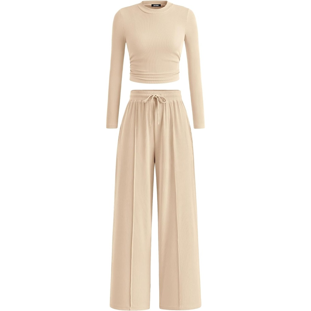 image:imageBTFBM Casual Ribbed 2 Piece Sets For Women Fall 2026Beige