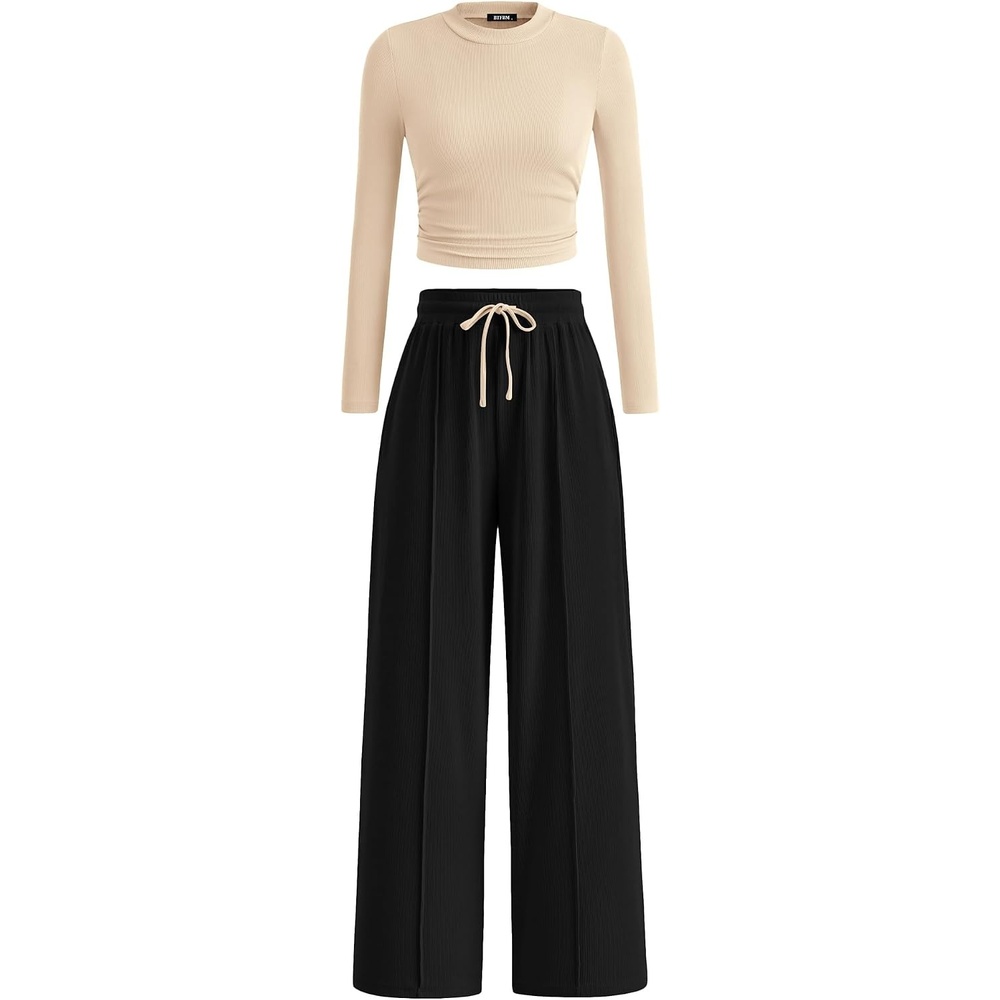 image:imageBTFBM Casual Ribbed 2 Piece Sets For Women Fall 2026Beige Black