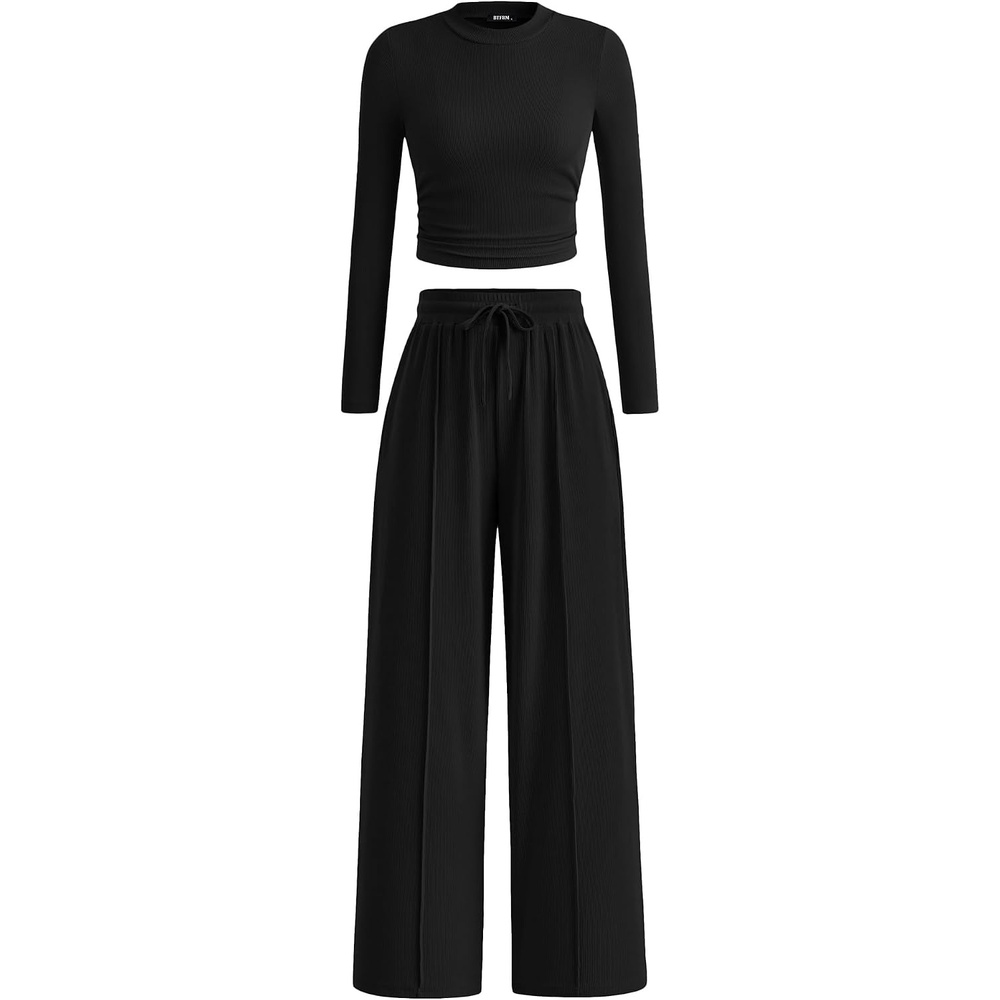 image:imageBTFBM Casual Ribbed 2 Piece Sets For Women Fall 2026Black
