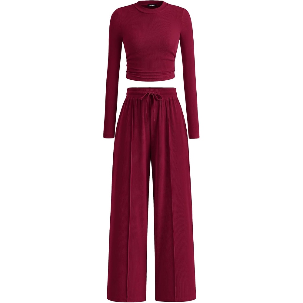 image:imageBTFBM Casual Ribbed 2 Piece Sets For Women Fall 2026Burgundy