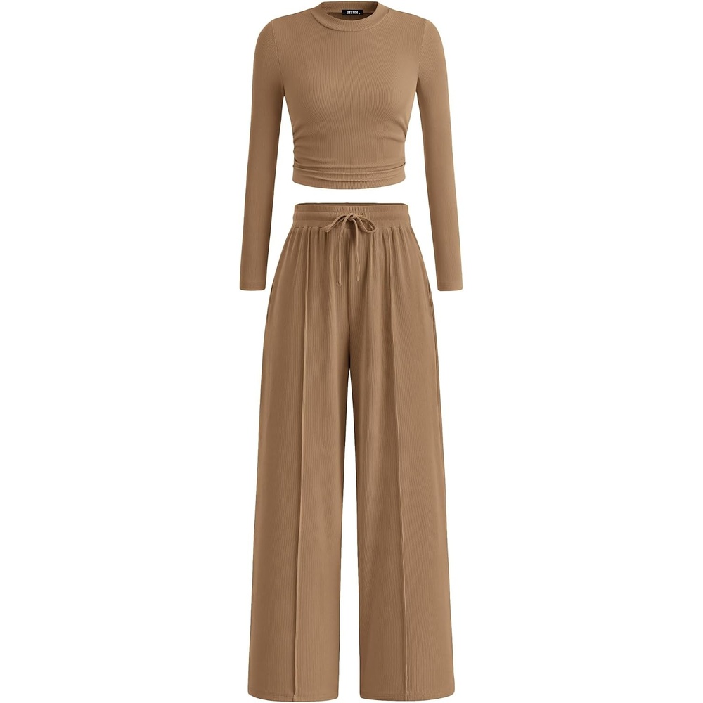 image:imageBTFBM Casual Ribbed 2 Piece Sets For Women Fall 2026Camel