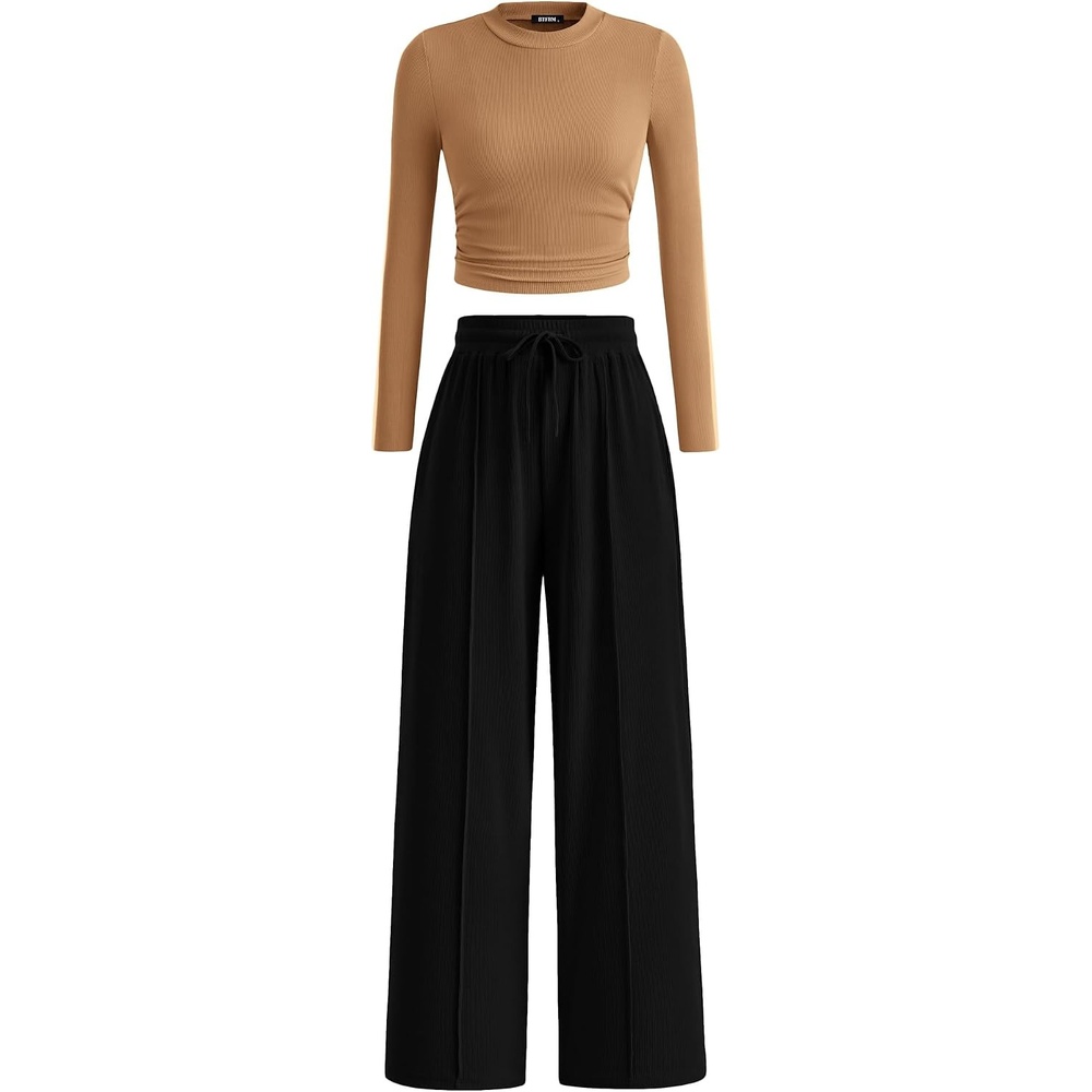 image:imageBTFBM Casual Ribbed 2 Piece Sets For Women Fall 2026Camel Black
