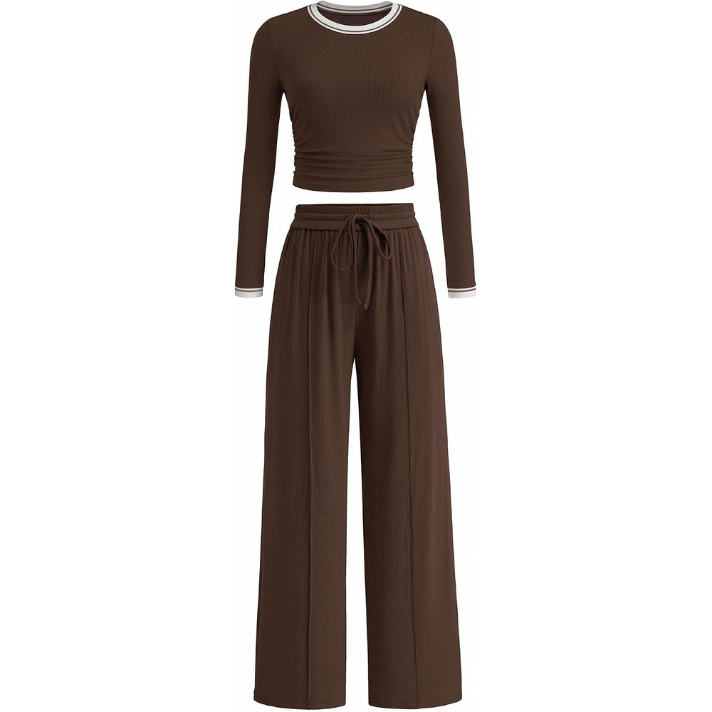 image:imageBTFBM Casual Ribbed 2 Piece Sets For Women Fall 2026Coffee White
