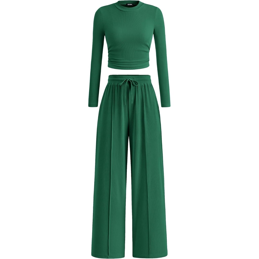 image:imageBTFBM Casual Ribbed 2 Piece Sets For Women Fall 2026Dark Green