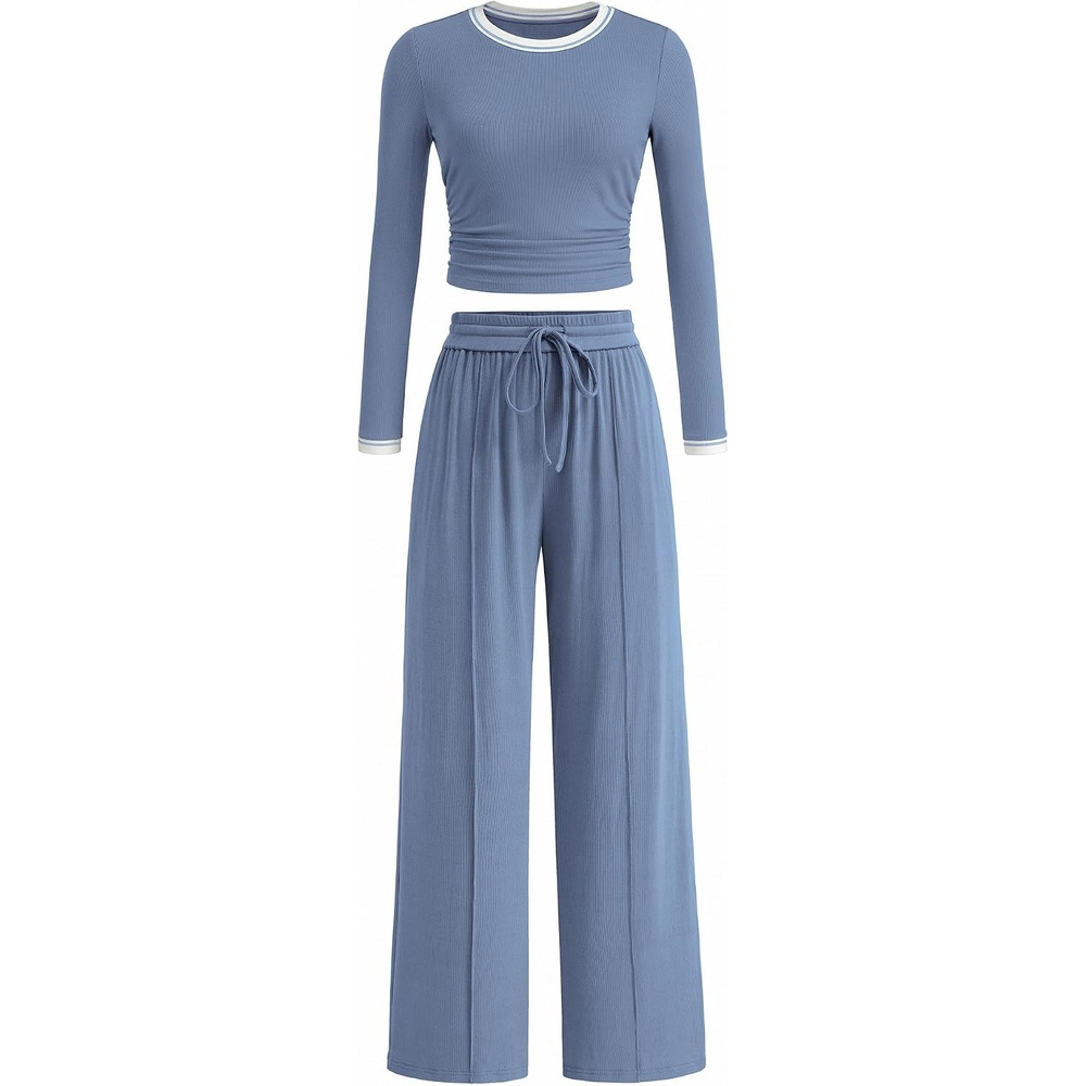 image:imageBTFBM Casual Ribbed 2 Piece Sets For Women Fall 2026Dusty Blue White