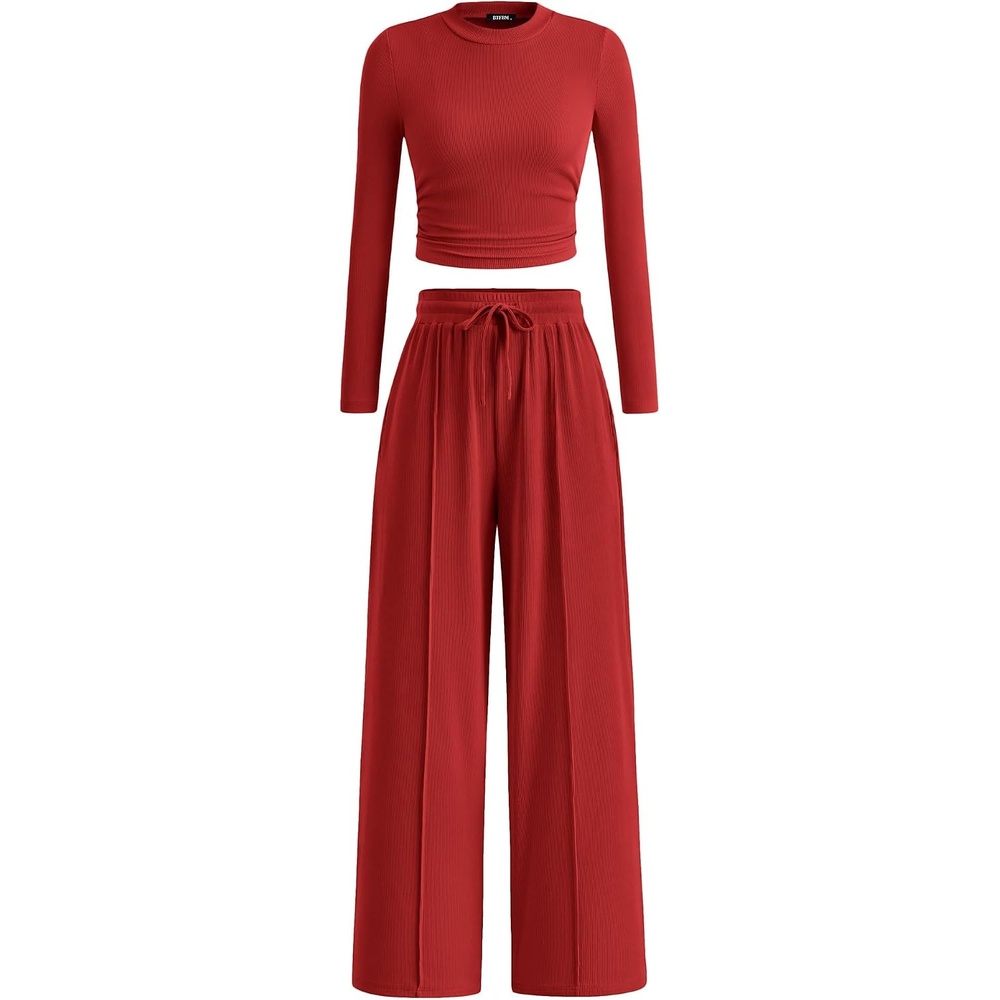image:imageBTFBM Casual Ribbed 2 Piece Sets For Women Fall 2026Fiery Red