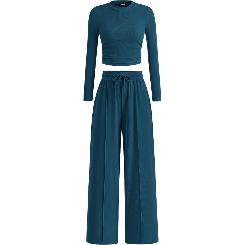 image:imageBTFBM Casual Ribbed 2 Piece Sets For Women Fall 2026Lake Blue