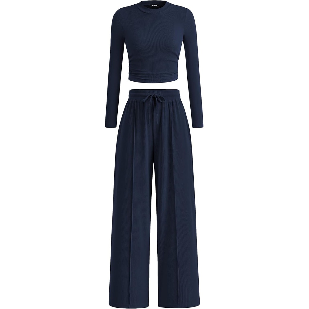 image:imageBTFBM Casual Ribbed 2 Piece Sets For Women Fall 2026Navy