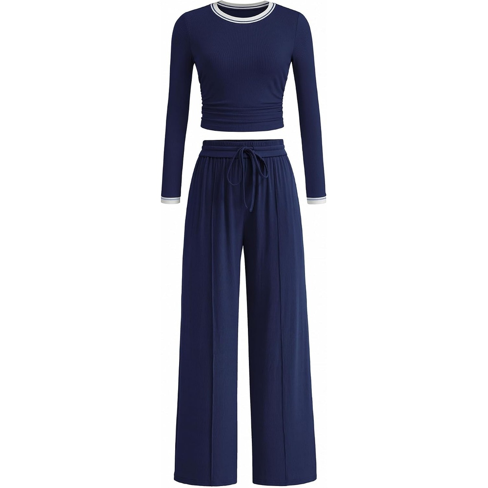 image:imageBTFBM Casual Ribbed 2 Piece Sets For Women Fall 2026Navy Blue White