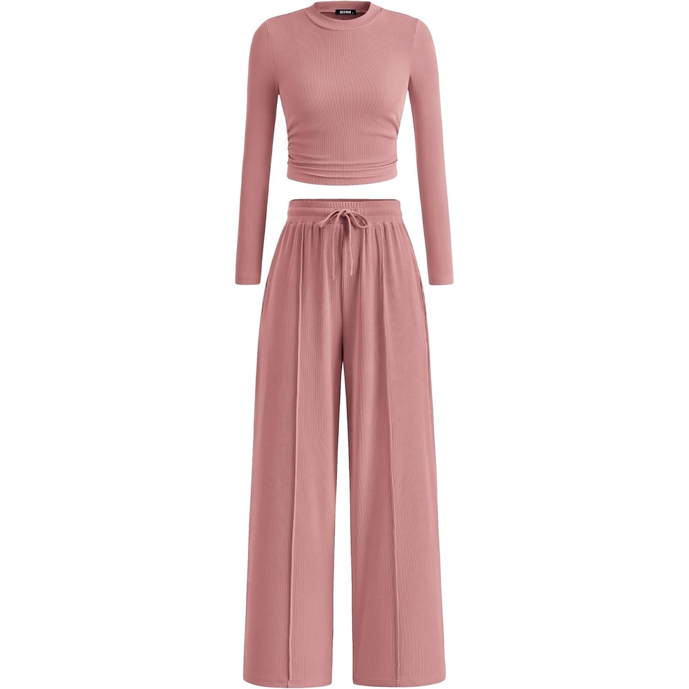 image:imageBTFBM Casual Ribbed 2 Piece Sets For Women Fall 2026Pink