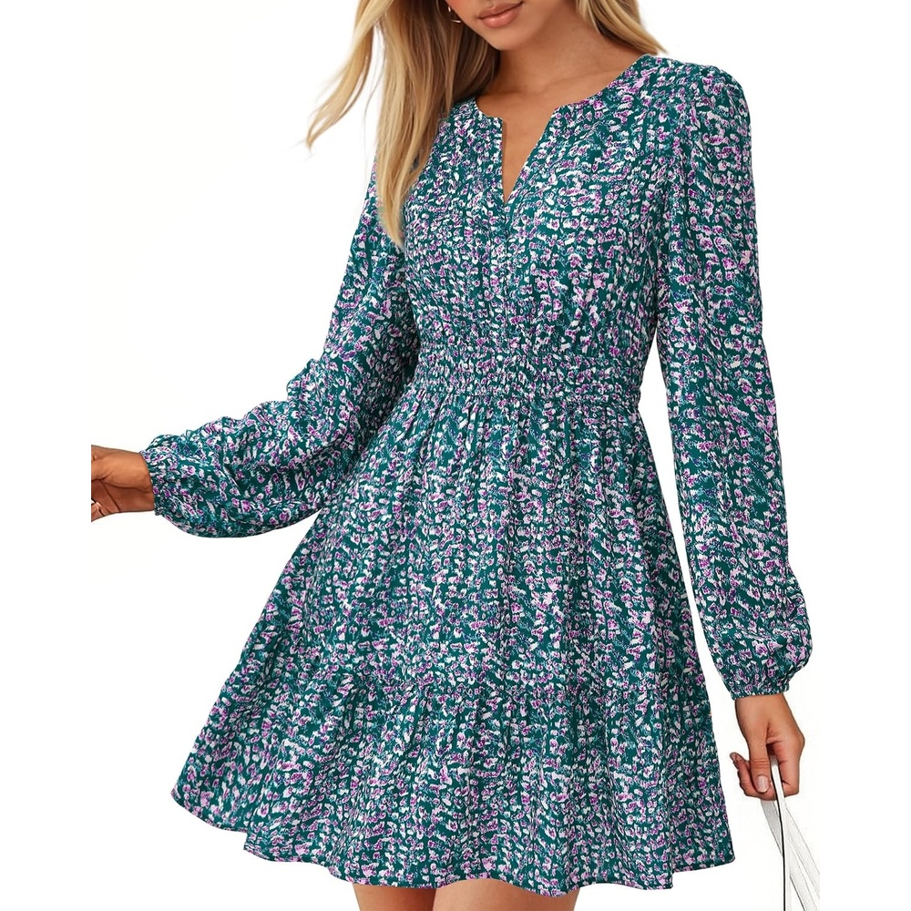 image:imageBTFBM Fall Dresses for Women 2026 Trendy Floral Long Sleeve Mini DressFloral Purple Green