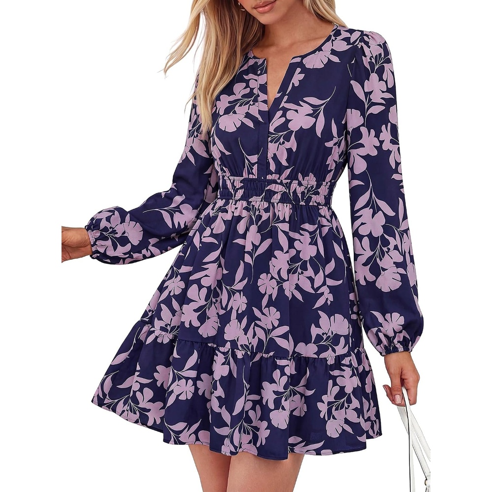 image:imageBTFBM Fall Dresses for Women 2026 Trendy Floral Long Sleeve Mini DressNavy Pink Flower