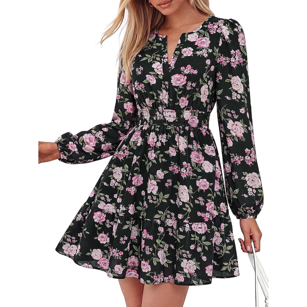 image:imageBTFBM Fall Dresses for Women 2026 Trendy Floral Long Sleeve Mini DressPink Flower