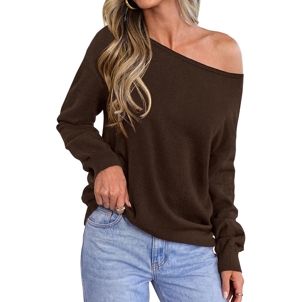 image:imageBTFBM Off The Shoulder Sweater Lightweight Going Out TopBrown