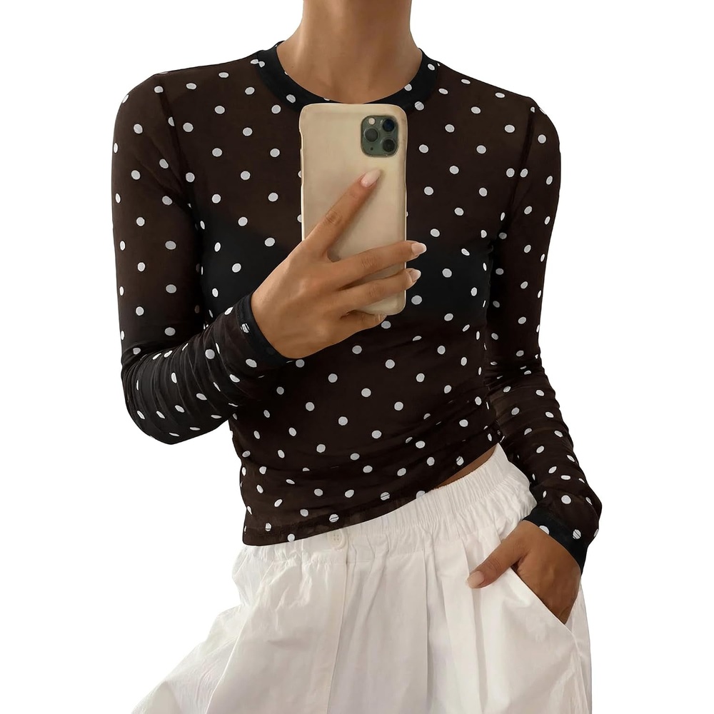 image:imageBTFBM Polka Dot Top Long Sleeve Shirts for WomenPolka Dot Black White