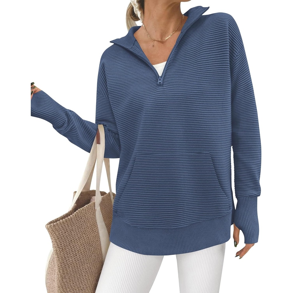 image:imageBTFBM Quarter Zip Sweaters for Women 2026 Fall FashionDark Blue