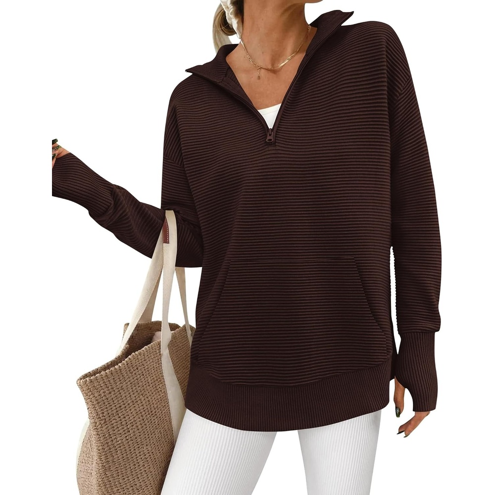 image:imageBTFBM Quarter Zip Sweaters for Women 2026 Fall FashionDark Brown